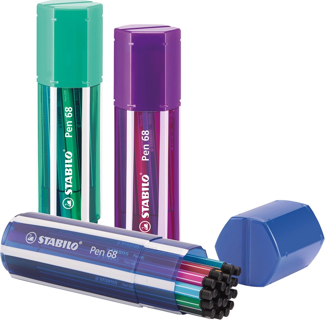 Eik metaal Carry STABILO Pen 68 viltstift, Big Pen Box van 20 stuks in geassorteerde kleuren  bij Easy4Office